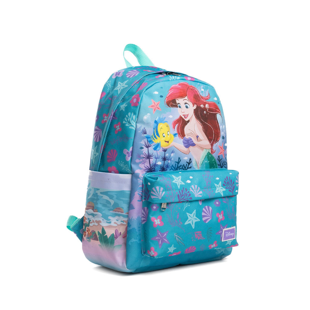 Wondapop Disney Princess Ariel Backpack 16” Girls School Backpack with Laptop Sleeve, Front Pocket & Side Pockets, The Little Mermaid Bookbag for Kids