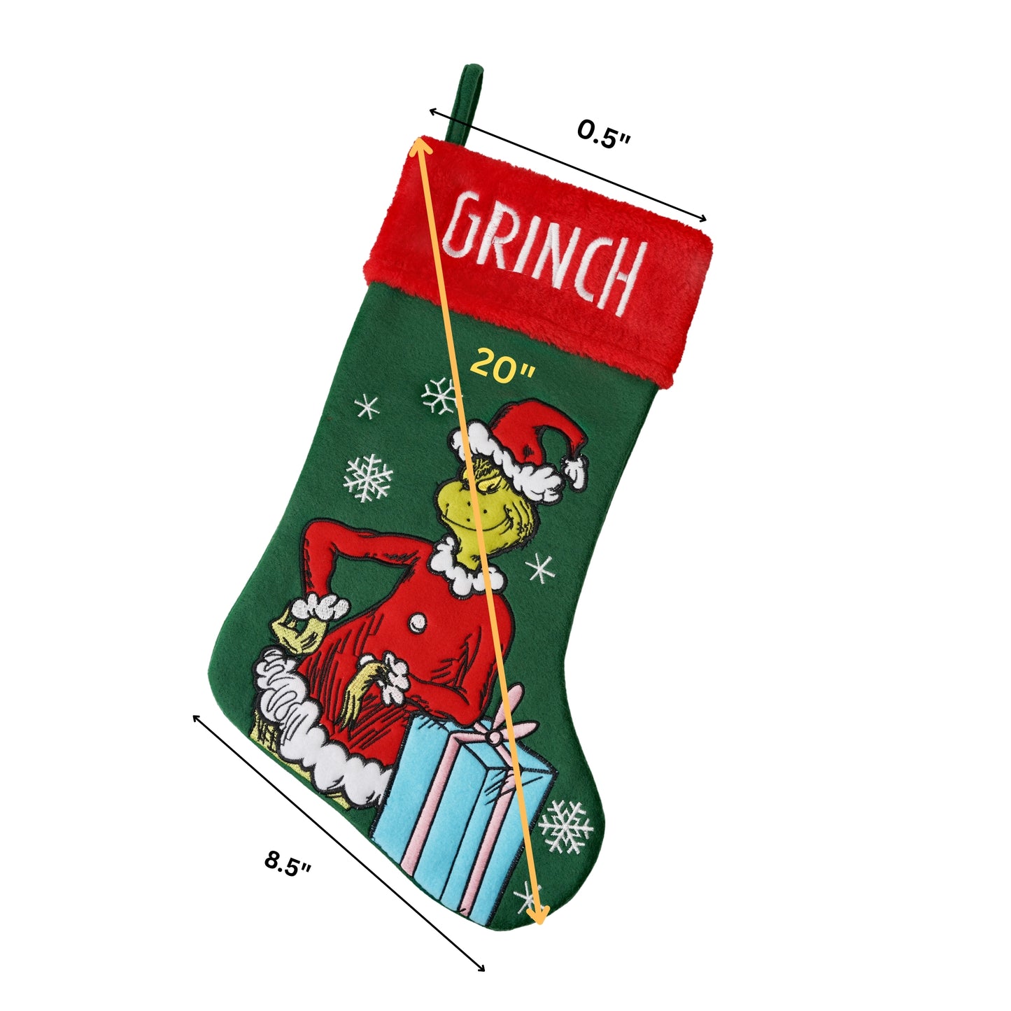 
                  
                    Grinch with a Present 20" Appliqué Christmas Stocking
                  
                