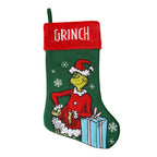 Grinch with a Present 20" Appliqué Christmas Stocking