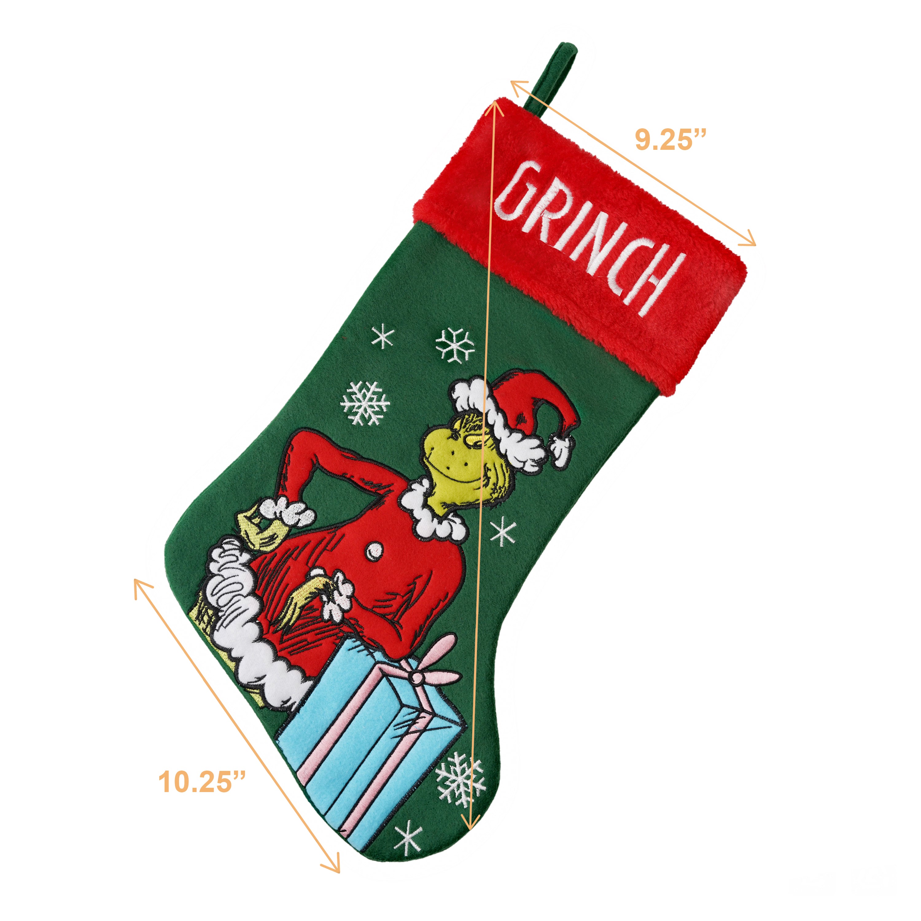 Grinch with a Present 20" Appliqué Christmas Stocking
