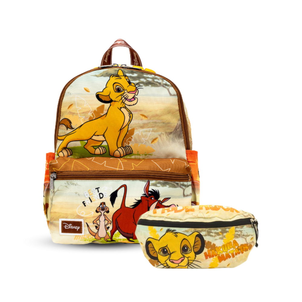 Disney Lion King - Simba 13-inch Nylon Backpack and Collapsible Hip Pack Bundle