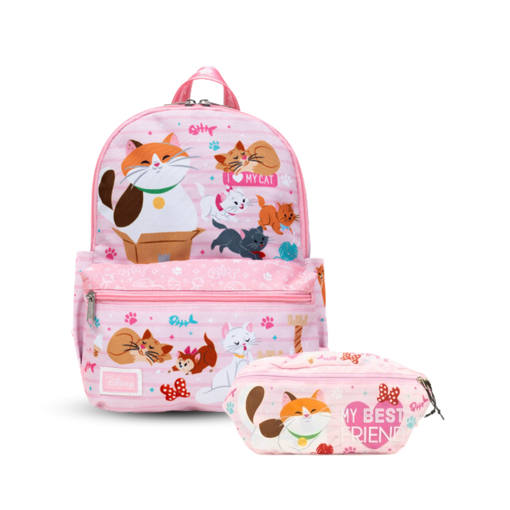 Disney Cats 13-inch Nylon Backpack and Packable Hip Pack Bundle