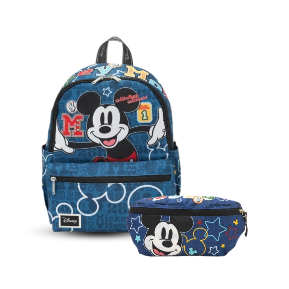 Mickey Mouse 13-inch Nylon Backpack and Collapsible Hip Pack Bundle