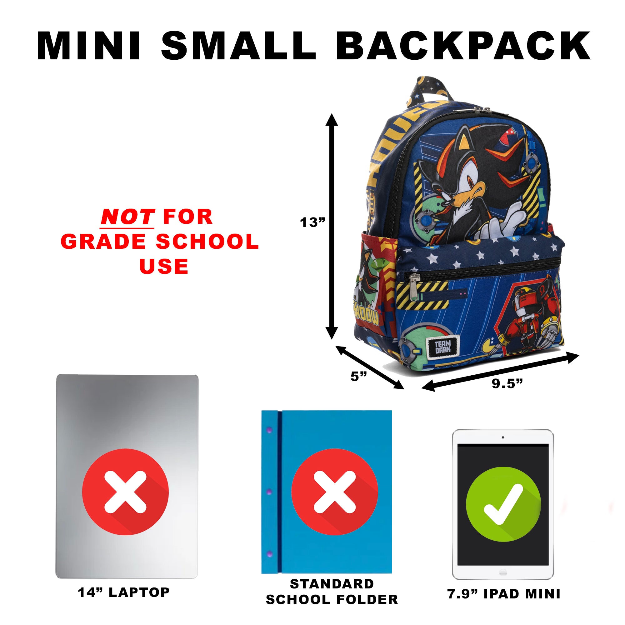 Sonic the Hedgehog: Shadow 13-inch Nylon Mini Small Backpack