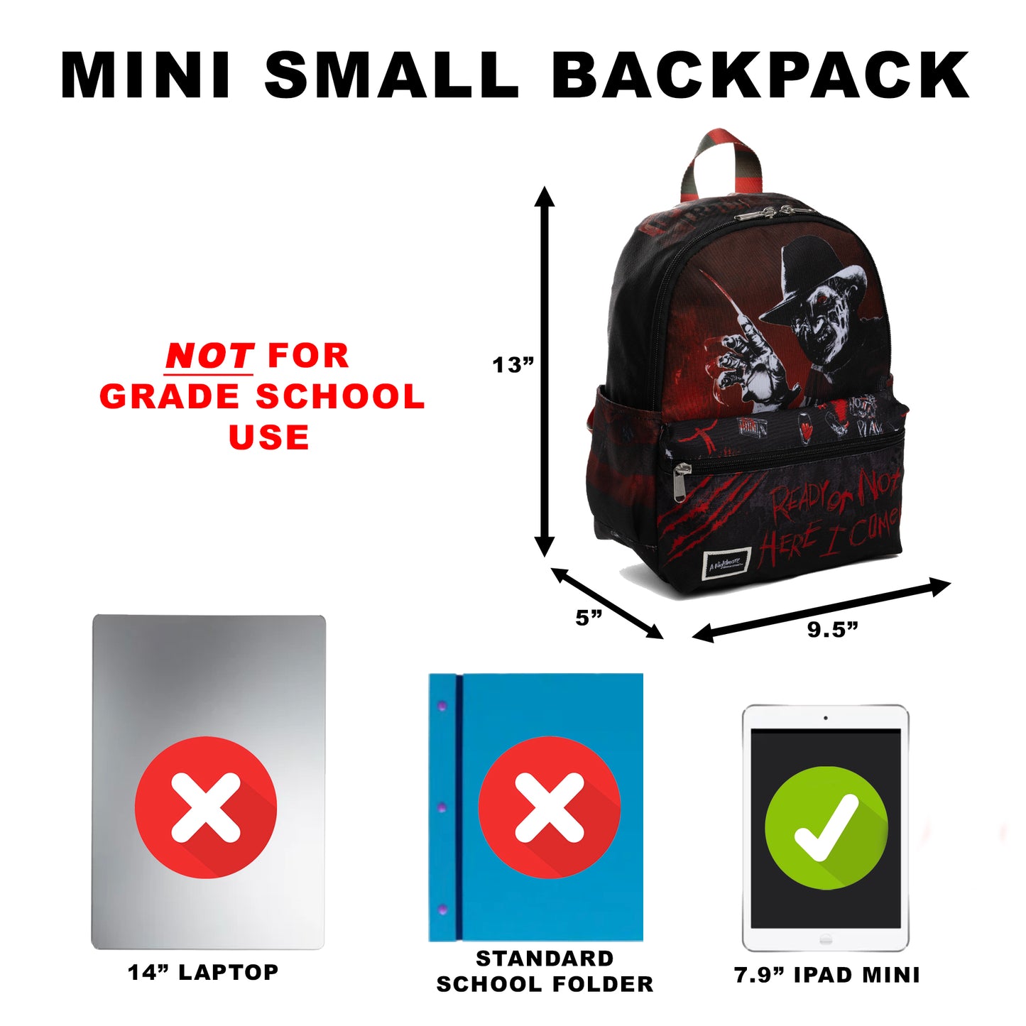 
                  
                    Freddy from A Nightmare on Elm Street 13-inch Nylon Mini Small Backpack
                  
                