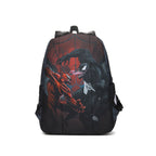 A black backpack featuring a graphic print of Venom and Carnage on the back, set against a plain white background.