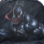 Close-up of WondaPop Marvel Venom 16" School Backpack featuring a printed graphic of Venom against a dark background.