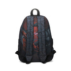 A Marvel-themed backpack shown from the back, featuring a detailed graphic print of Venom and Carnage on a dark gray and black background, set against a plain white studio backdrop.
