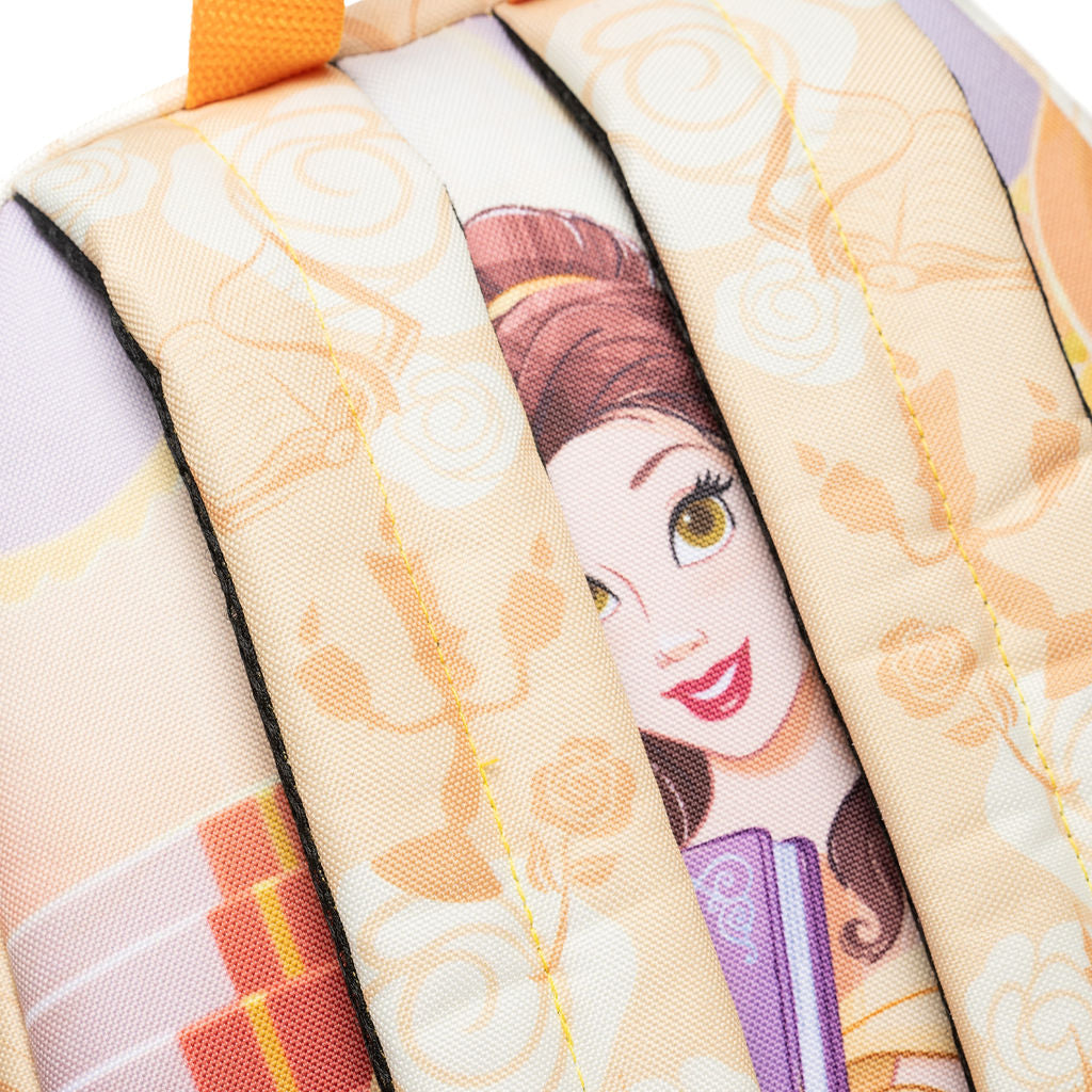 Close-up of WondaPop Disney Belle - Beauty and the Beast 16" School Backpack's straps featuring motifs from Disney's Beauty and the Beast.