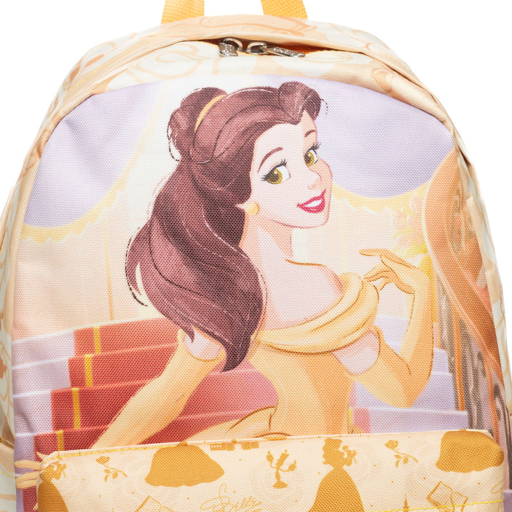WondaPop Disney Princess Belle Backpack 16” Girls School Backpack with Laptop Sleeve, Front Pocket & Side Pockets, Beauty and the Beast Bookbag for