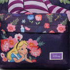 WondaPop Disney Cheshire Cat - Alice in Wonderland 16" School Backpack close up of Disney tag and Alice graphic