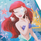 A close-up of WondaPop Disney Ariel - The Little Mermaid 16" School Backpack's back featuring a printed illustration of Ariel winking while holding a magnifying glass, with red hair, purple top, teal skirt, and an underwater scene background.