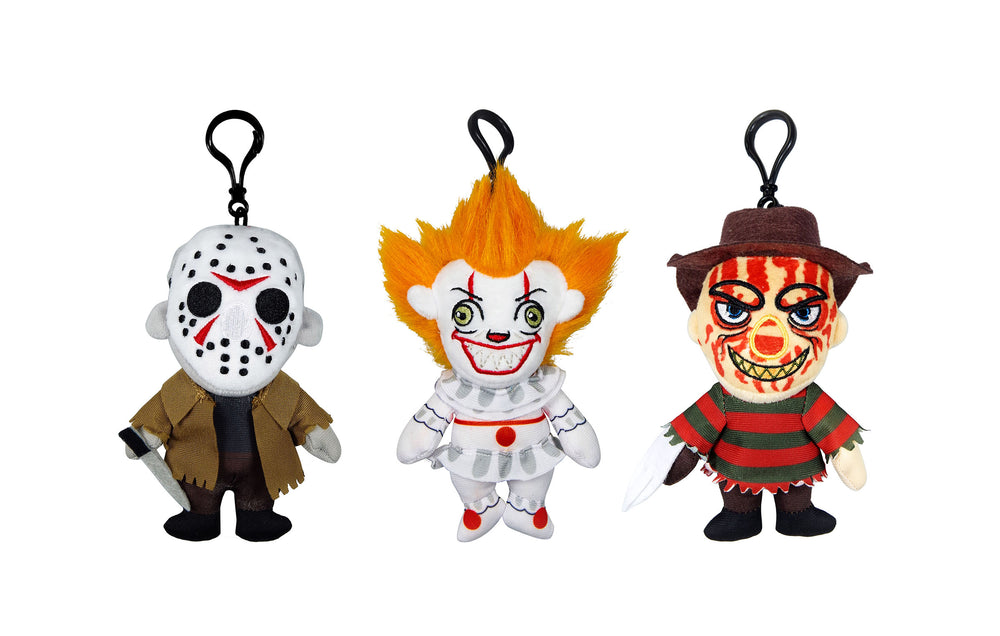 
                  
                    Horror 3-pack of 6 inch Plush Clips featuring Freddy, Jason and Pennywise
                  
                