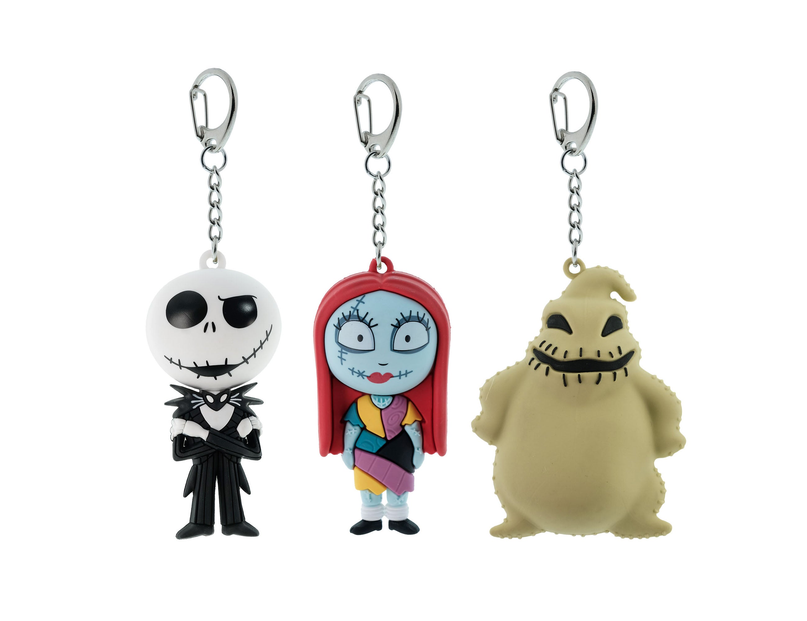 Disney The Nightmare Before Christmas 3-pack of solid rubber keychains featuring Jack, Sally, and Oogie Boogie
