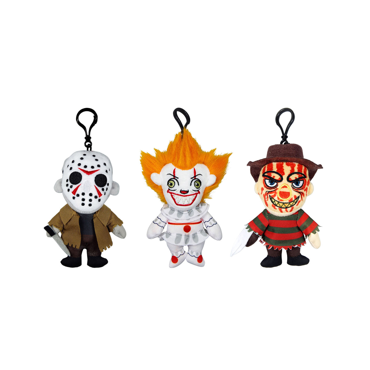 Horror 3-pack of 6 inch Plush Clips featuring Freddy, Jason and Pennywise