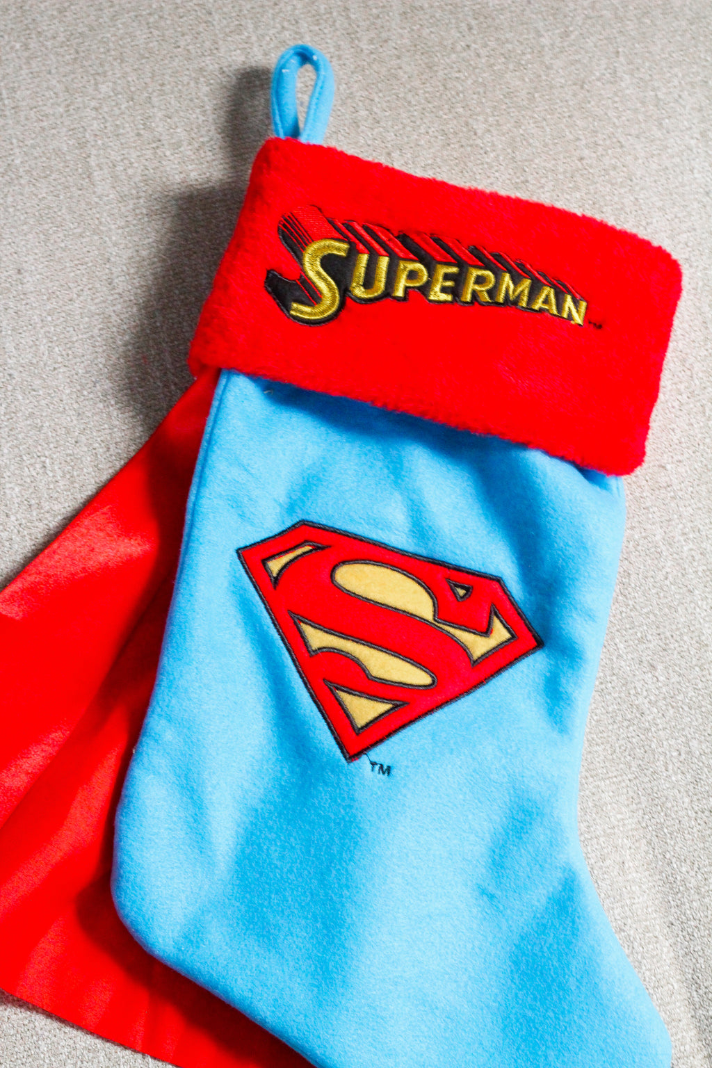 Superman Logo Christmas Stocking with Cape