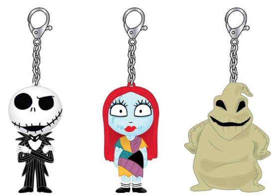 Disney The Nightmare Before Christmas 3-pack of solid rubber keychains featuring Jack, Sally, and Oogie Boogie