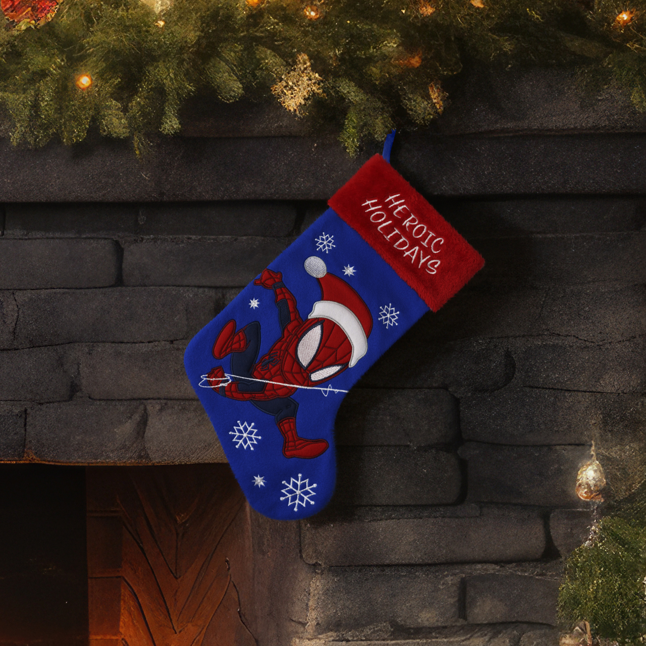 Spider-man among Snowflakes Embroidered Christmas Stocking