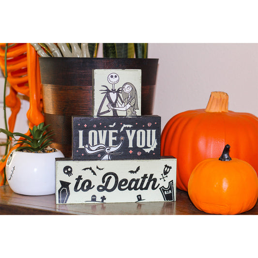 Disney The Nightmare Before Christmas "Love You to Death" wood block decor sign